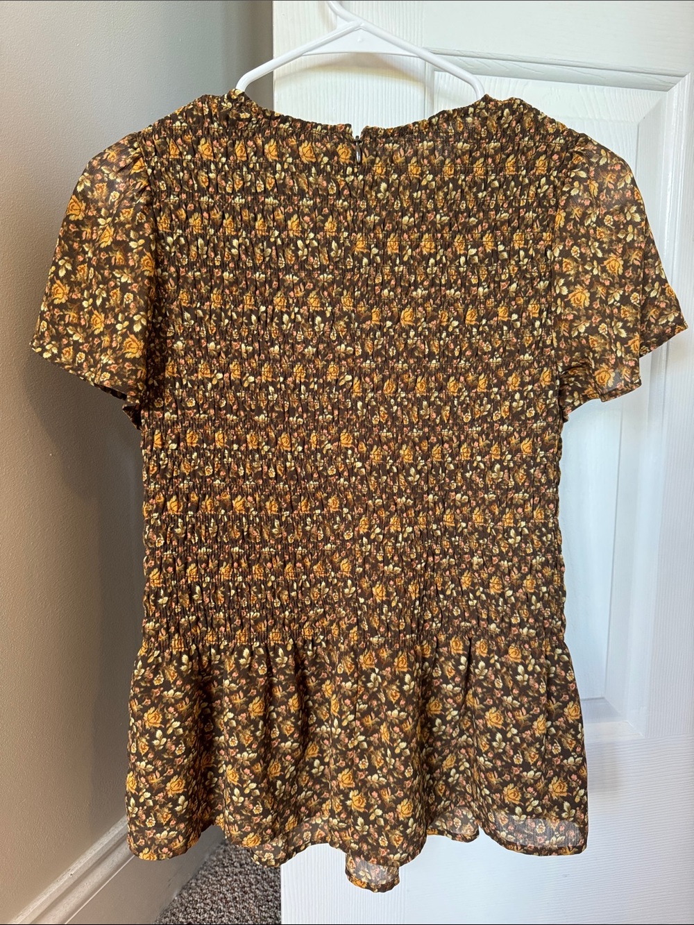 Madewell Brown Floral Smocked Peplum Blouse - Picture 2 of 4
